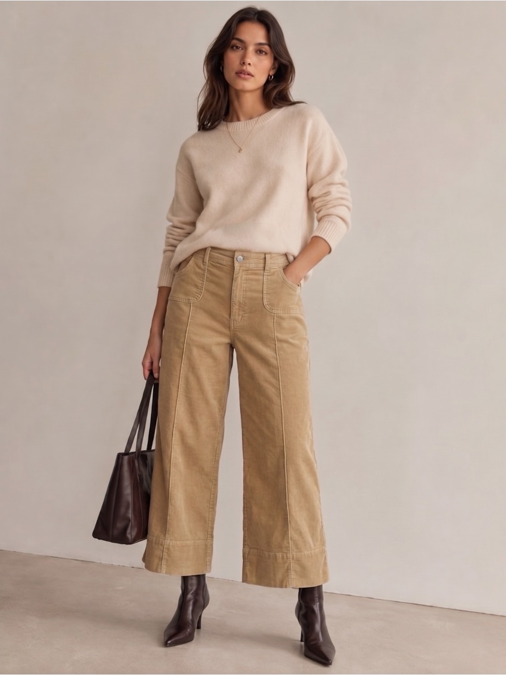 VINTAGE ZOEY BETH Cropped Wide Leg Corduroy Pants